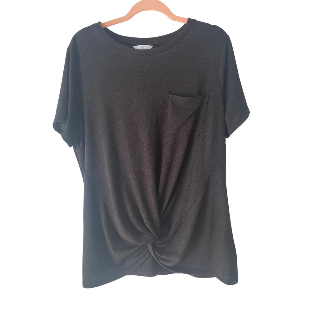 Time and Tru Black Twist Knot Tee Shirt Size Large